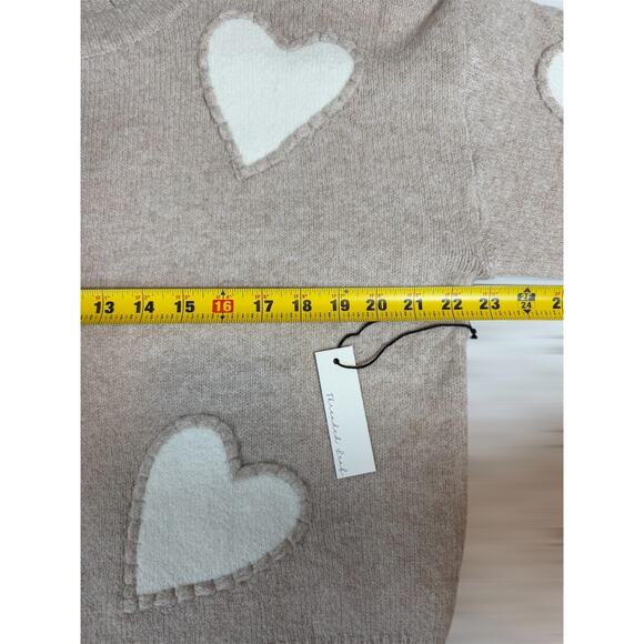 Threaded Leaf Women’s Beige Sweater With White Heart Appliqués Size L - Picture 6 of 8